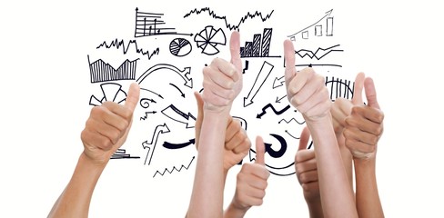 Aufkleber - Composite image of hands up and thumbs raised