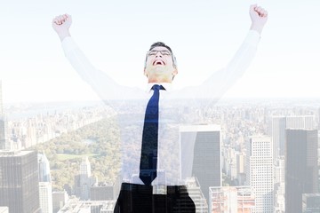 Poster - Composite image of excited businessman with glasses cheering