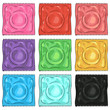 Vector Set of Cartoon Colour Condoms