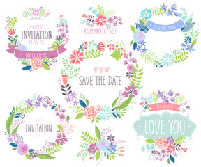 Poster - Floral hand drawn card set.