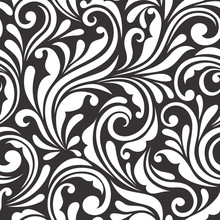 Vintage Seamless Black And White Floral Pattern. Vector.