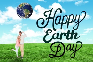 Poster - Composite image of attractive couple smiling and cheering