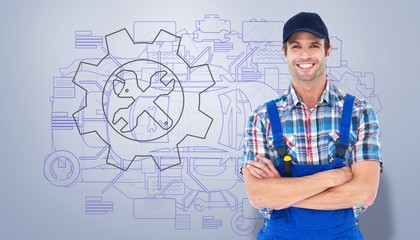 Poster - Composite image of confident plumber with arms crossed