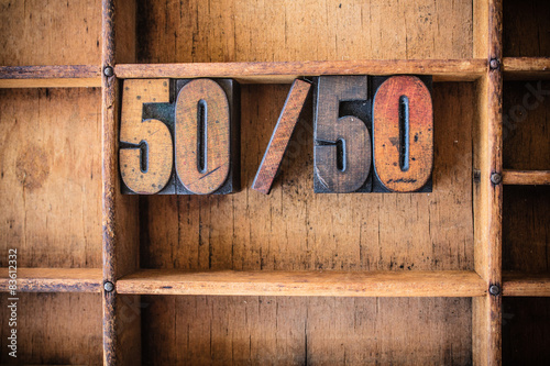 Fotografia, Obraz 50/50 Concept Wooden Letterpress Theme