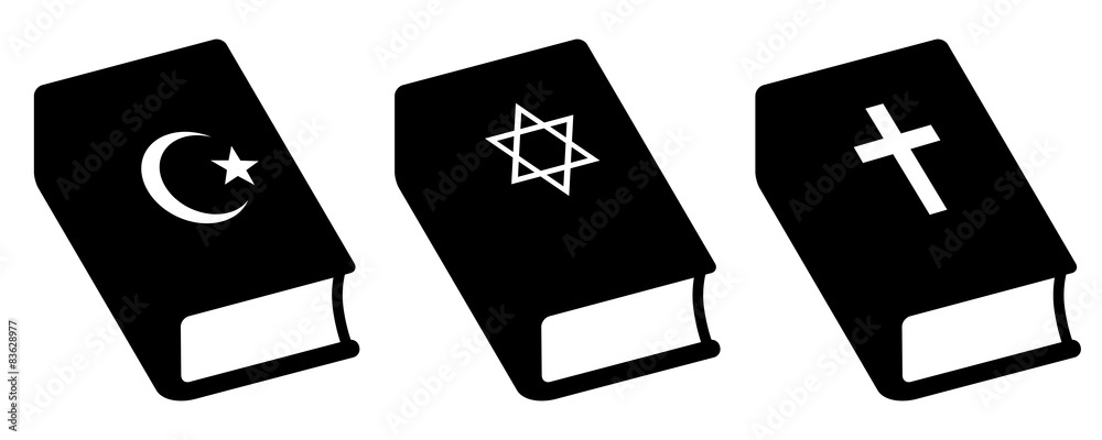 Almud Vector Icon Set: Koran, Talmud, Bibel, Vektor, schwarz, freigestellt Stock ...