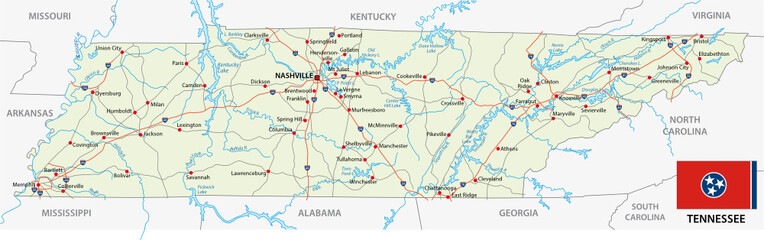  tennessee road map with flag