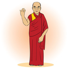 Cartoon Figure Of Buddhist Monk. Vector Illustration