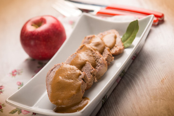 Canvas Print - tenderloin with apple cream sauce, selective focus