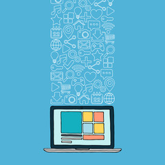 Poster - Hand drawn laptop with web icons.