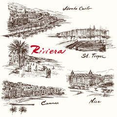 French Riviera - hand drawn set