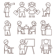 Icons set with people and students (flat conception, vector illu