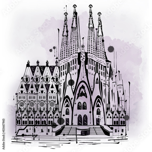 Naklejka na szybę Illustration of Sagrada Familia in Barcelona