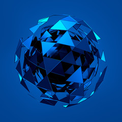 Poster - Abstract 3d rendering of low poly blue sphere with chaotic