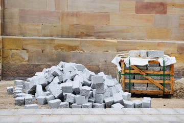 pavement granite stones in atconstruction site during road repai