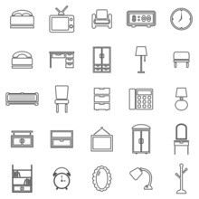 Bedroom Line Icons On White Background