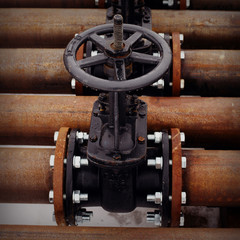 Wall Mural - Oil and gas pipeline valves on a piping