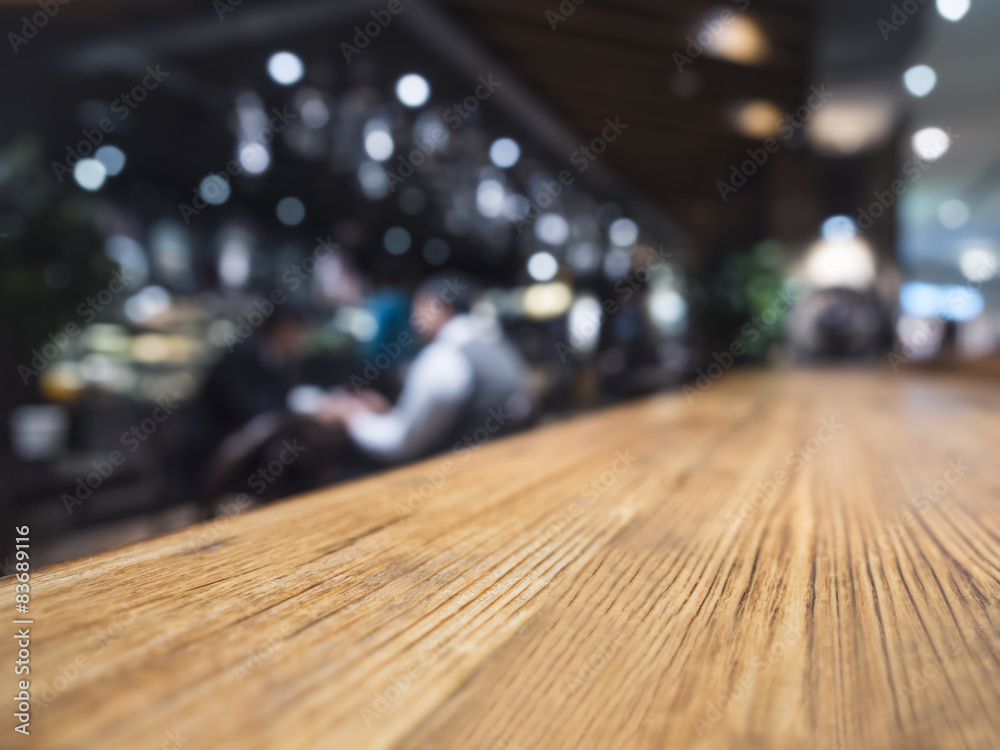Table top counter Bar restaurant background with people - obrazy, fototapety, plakaty 