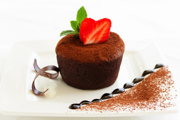 Sticker - chocolate pudding with fudge center with strawberries,