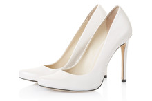 High Heel White Shoes Pair On White, Clipping Path
