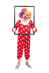 Sticker - Male clown holding a big picture frame