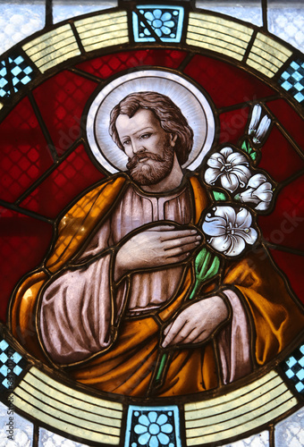 Naklejka ścienna Saint Joseph, stained glass window in Basilica Assumption of the Virgin Mary in Marija Bistrica, Croatia