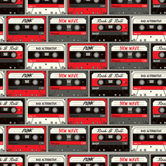 Retro Cassette seamless vector pattern