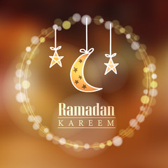Wall Mural - Moon, stars, bokeh lights, Ramadan vector background