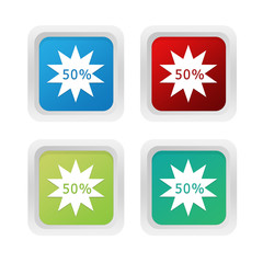 Wall Mural - set of squared colorful buttons with discount symbol