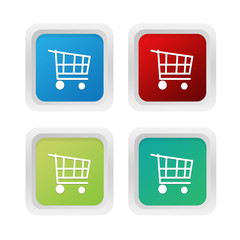 Wall Mural - set of squared colorful buttons with shopping cart symbol