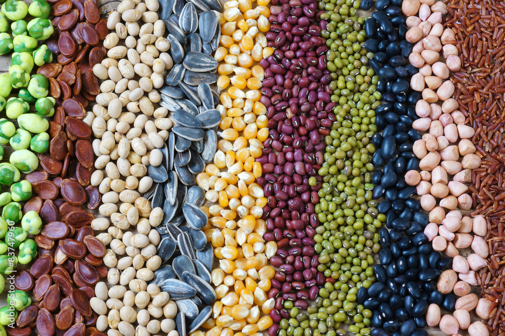 Collection of grain, cereal, seed, bean - obrazy, fototapety, plakaty 