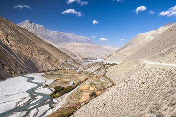 view of the Himalayas surrounded the village Kagbeni