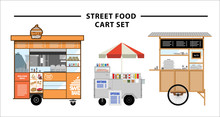 Street Food Cart Vector Illustration Set
