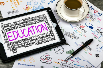 Wall Mural - education word cloud on tablet pc