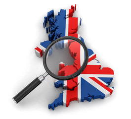 Poster - Map of United Kingdom with loupe. Image with clipping path.