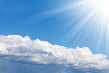 Wall Mural - blue sky, sun and clouds with copy space