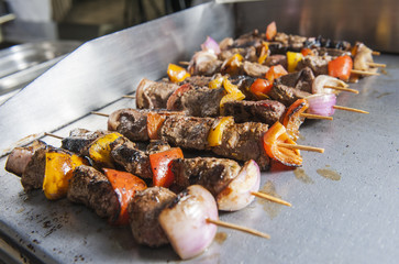 Shish Kebab at an egyptian oriental restaurant buffet