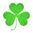 Saint Patricks Day symbol, shiny glitter shamrock leaf isolated on white