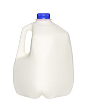 Gallon Milk Bottle With Blue Cap Isolated On White Background.