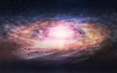 galaxy 3d illustration creative design, black hole in universe. ring galaxy in space