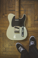 Old and worn retro electric guitar