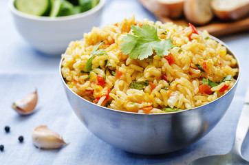 Wall Mural - saffron rice with vegetables and cilantro