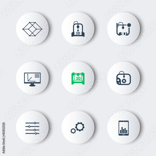 3d Printer Printing Additive Manufacturing Modern Round Icons