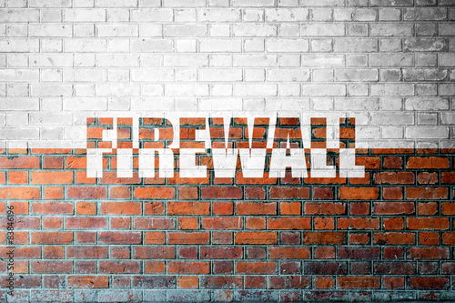 Fotografía Red Brick wall texture with a word Firewall