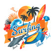 Background with surfing design elements and objects