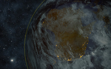 Wall Mural - planet earth at night with space background -australia