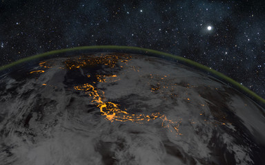 Wall Mural - Planet earth at night with space background - japan