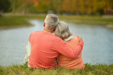 Canvas Print - Back view of elderly couple together