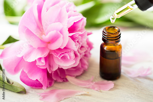 Fotografie, Obraz Aromatherapy, essentials oils, peony flowers