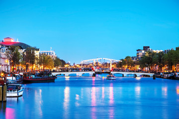 Wall Mural - Night city view of Amsterdam, the Netherlands