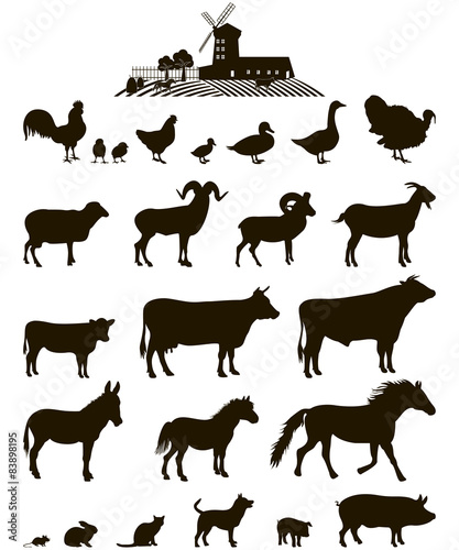 Download Vector Farm Animals Silhouettes Isolated on White Stock ...